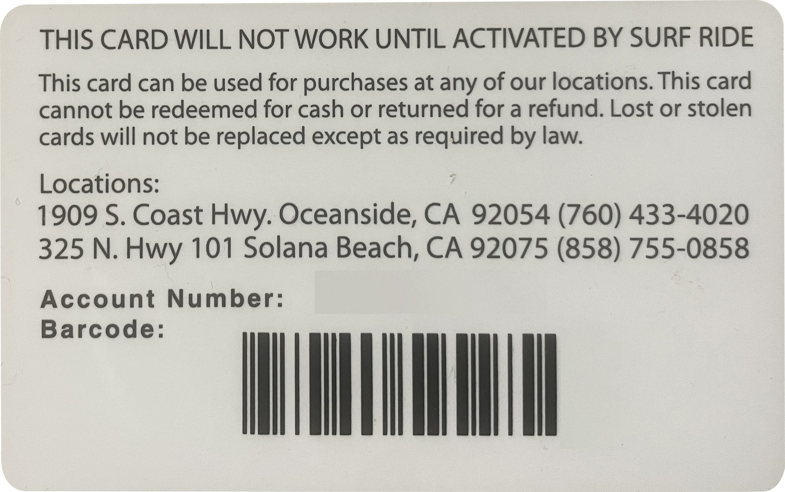 Surf Ride Gift Card (In Store ONLY) — Surf Ride